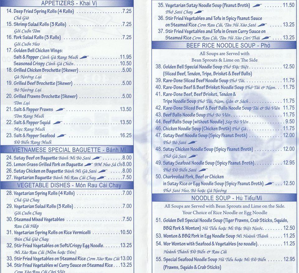 Menu at Golden Bell Sub & Grill Restaurant, Medicine Hat