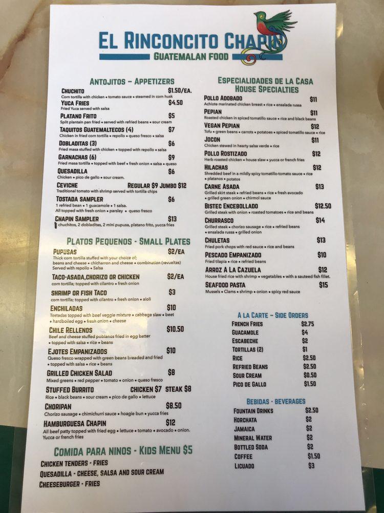Menu at El Rinconcito Chapin restaurant, Cleveland, Broadview Rd