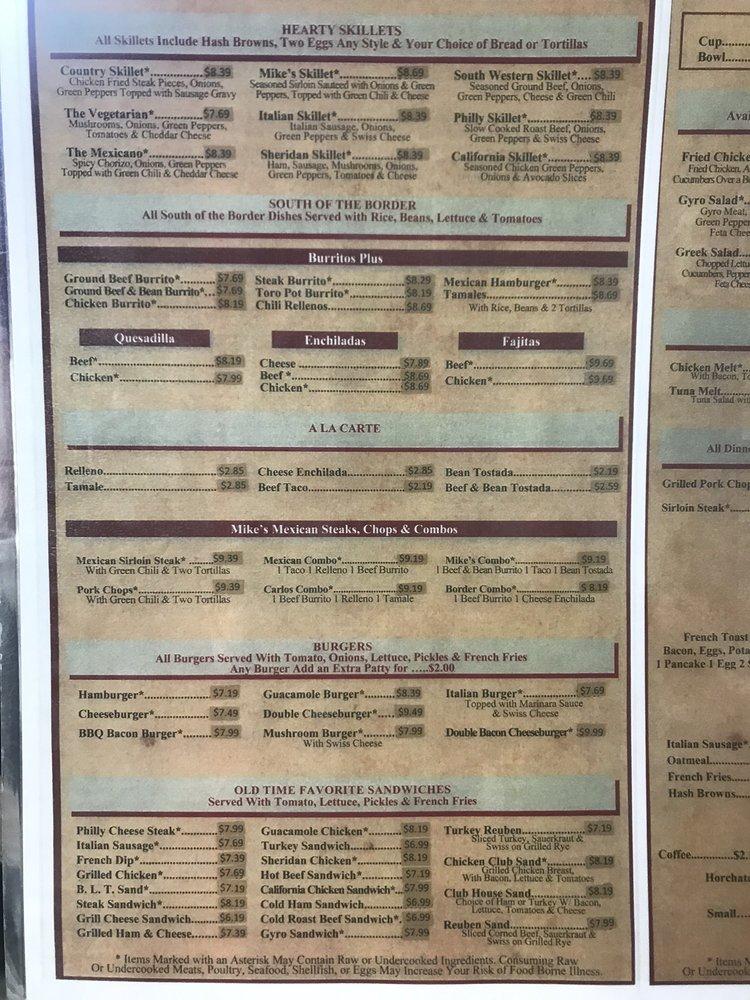 Menu at Mike's Cafe, Englewood