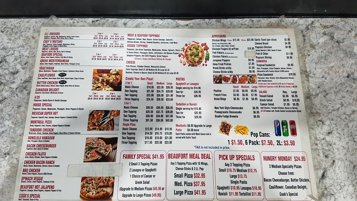 Menu at Beaufort Pizza & Pasta pizzeria, Nanaimo