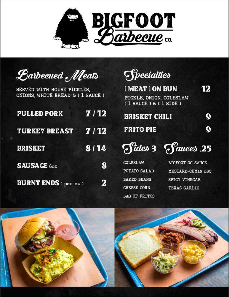 Menu at Bigfoot Barbecue Co, Bend