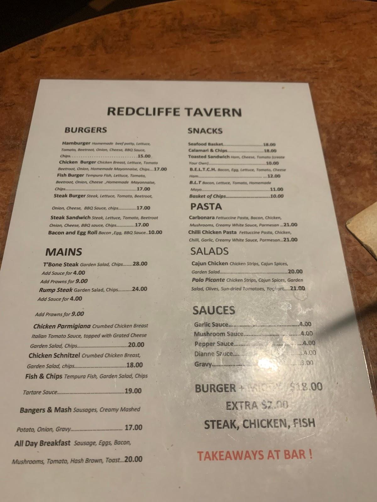 Menu At Redcliffe Tavern Pub And Bar Redcliffe