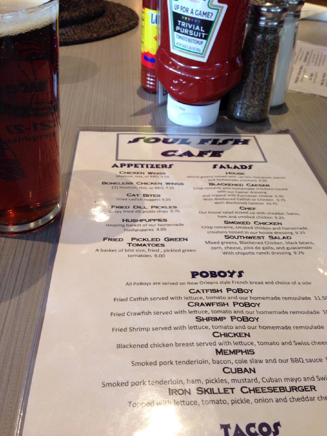 Menu at Soul Fish Cafe, Memphis, Poplar Ave