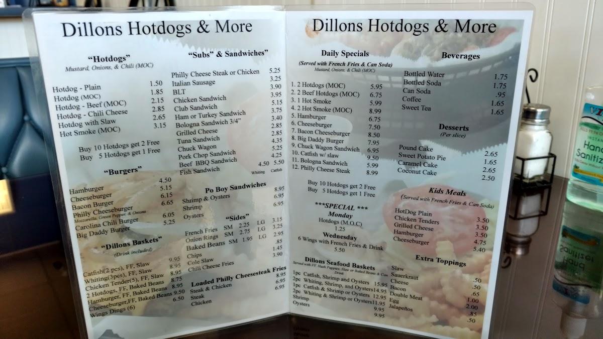 Menu at Dillons Hot Dogs restaurant, Roanoke