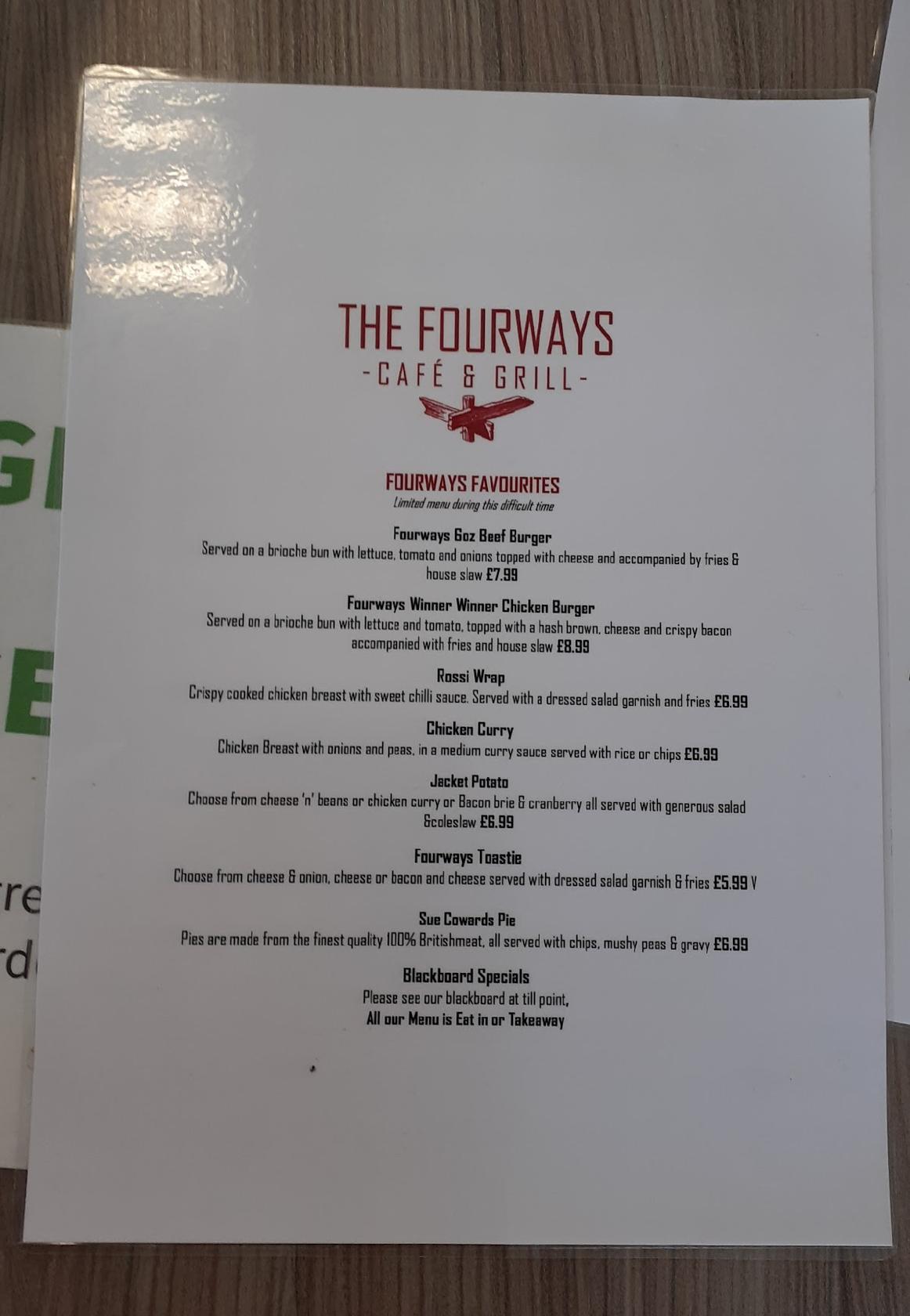 Menu at Fourways Cafe And Grill, Delamere