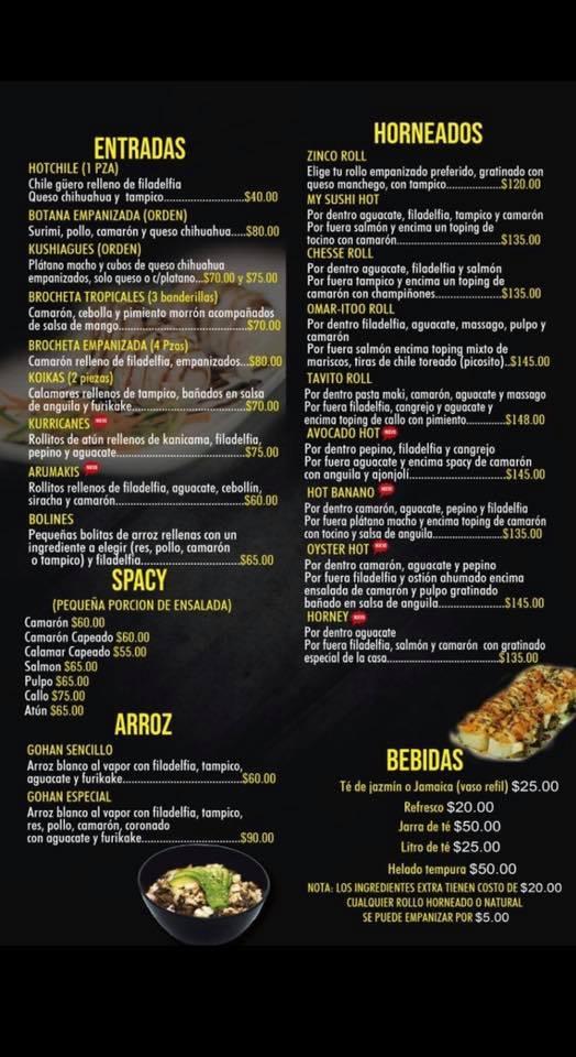 Menu at My sushi Munich restaurant, Mazatlán