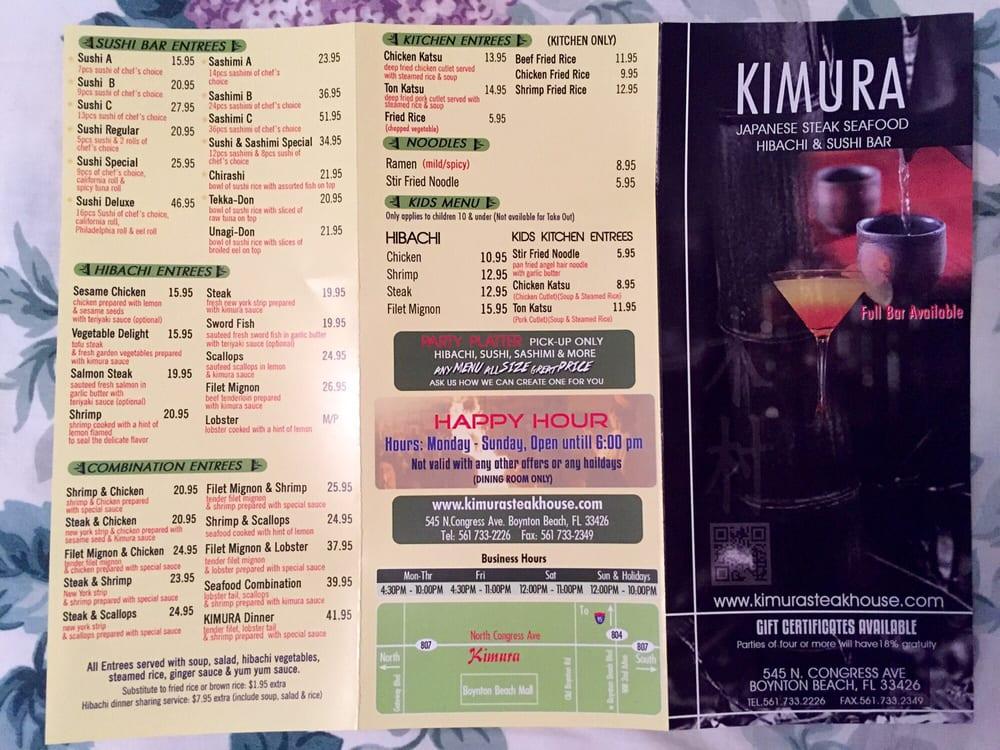 Menu at Kimura Japanese Steak & Seafood restaurant, Boynton Beach