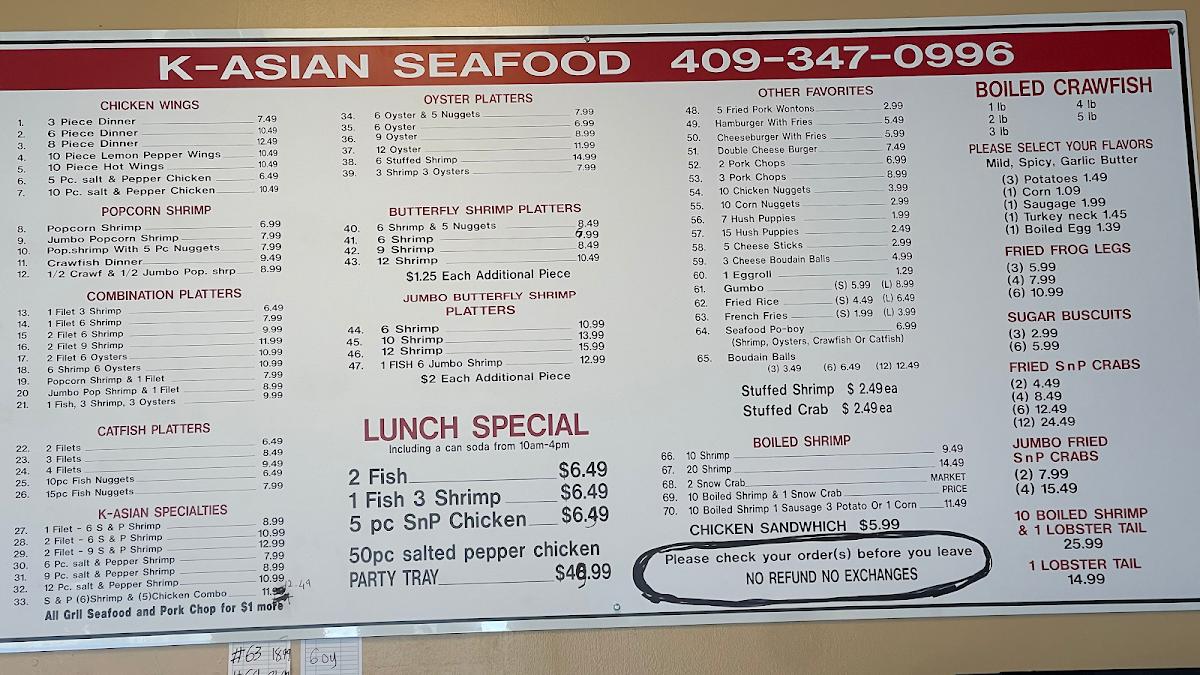 Menu at K Asian Kitchen restaurant Beaumont TX 105 Suite 3