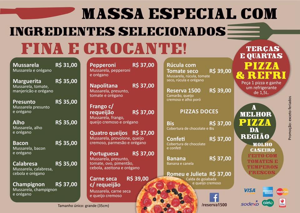 Reserva 1500 cardápio