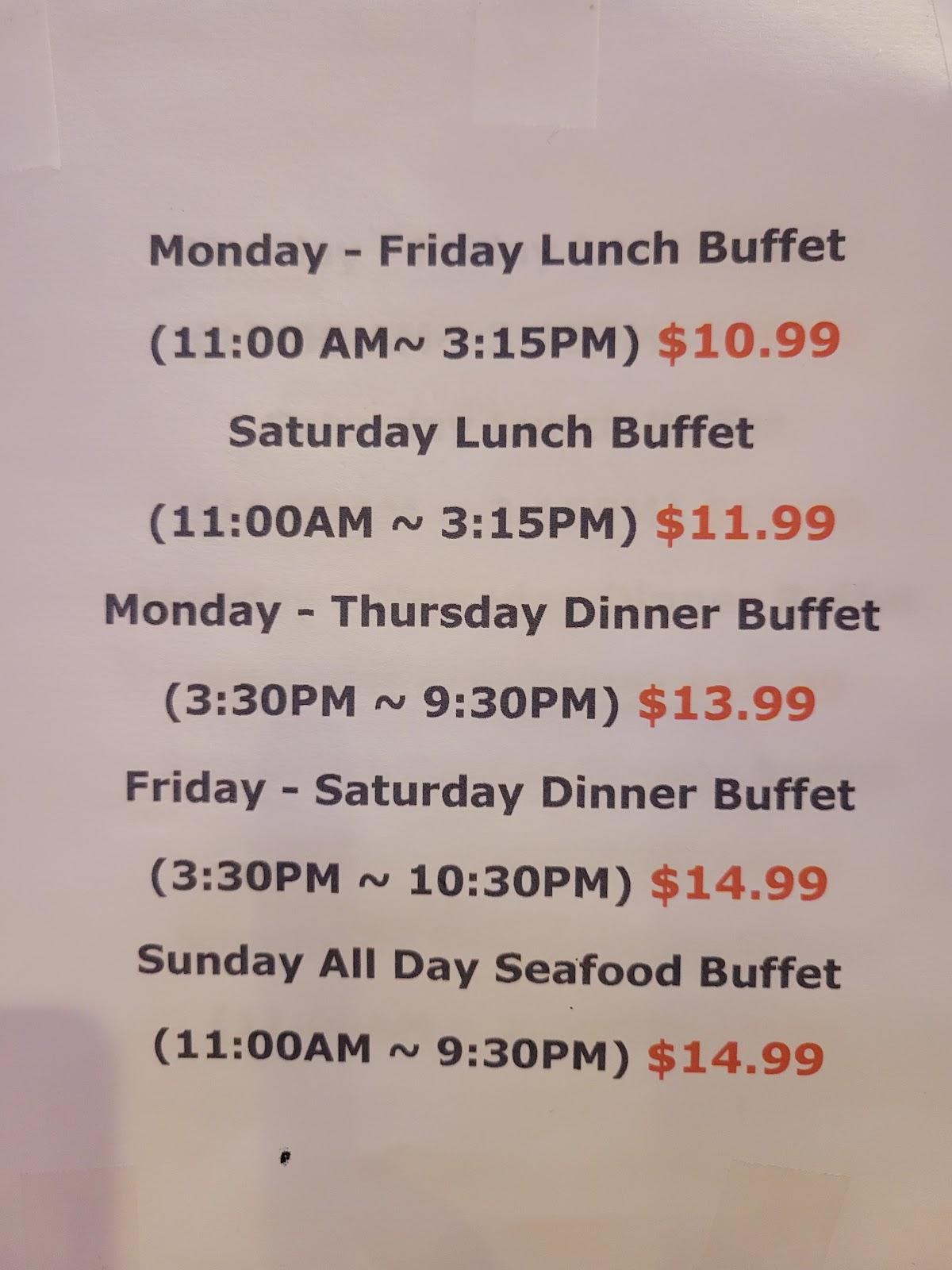 Menu at Yoki Buffet restaurant, Louisville