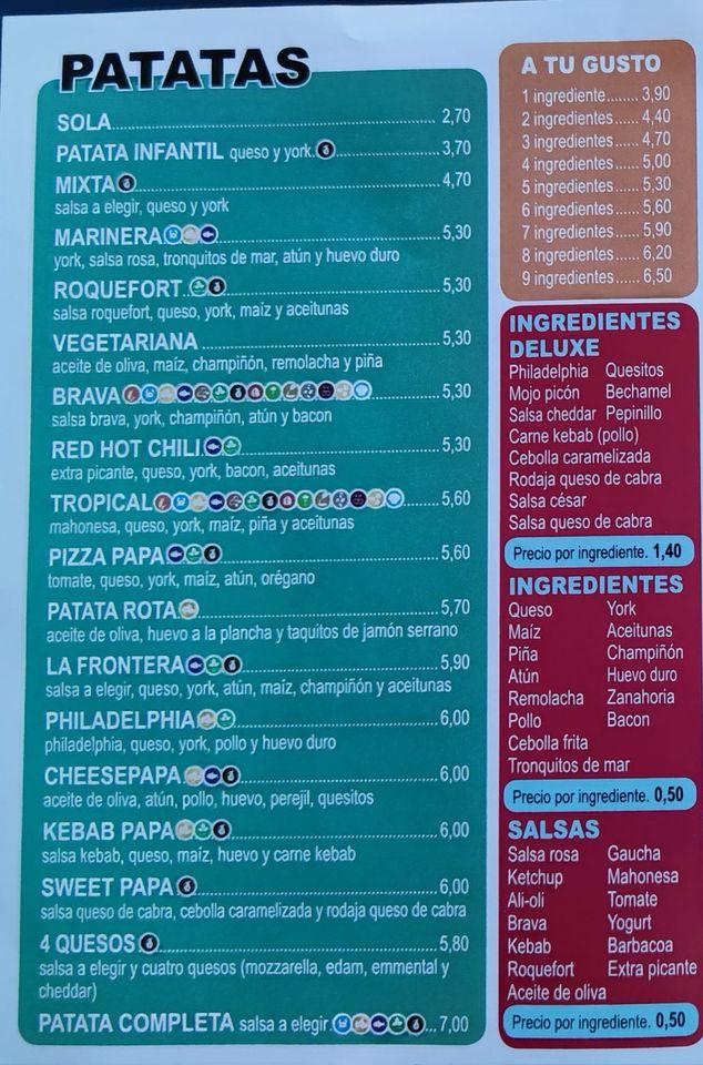 Carta Del Restaurante Patatas Asadas La Frontera Churriana Del La Vega