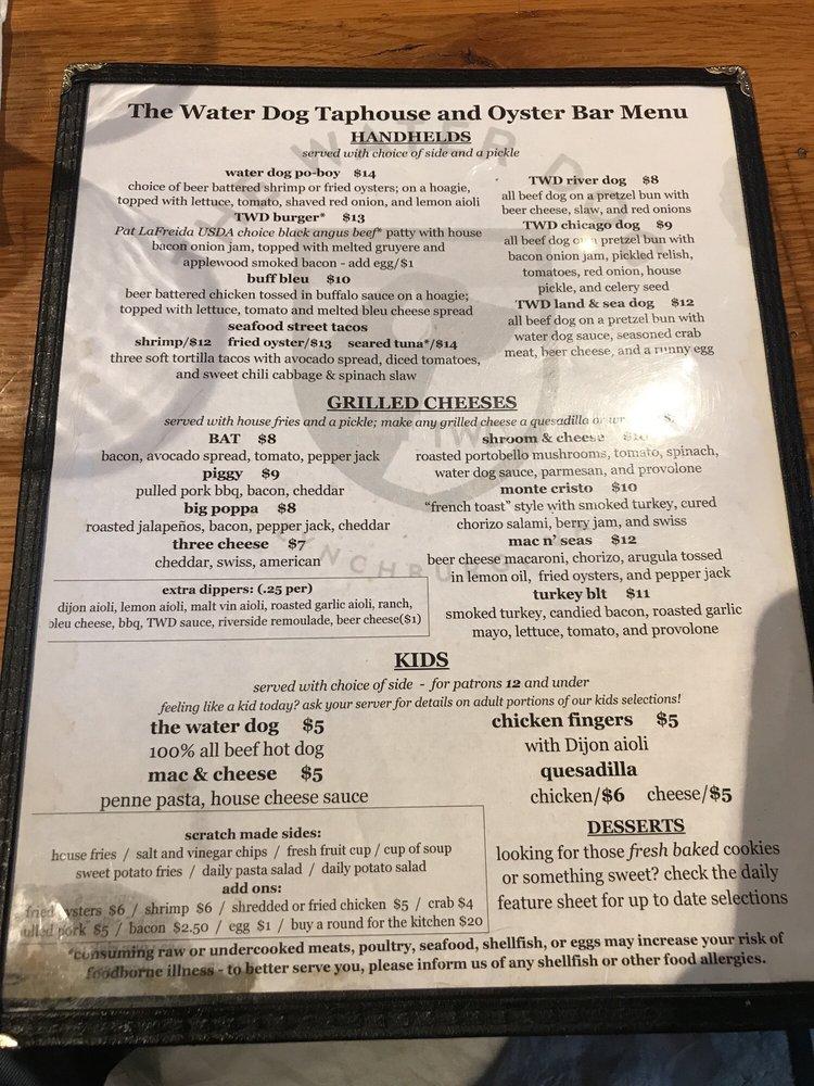 Menu at The Water Dog pub & bar, Lynchburg