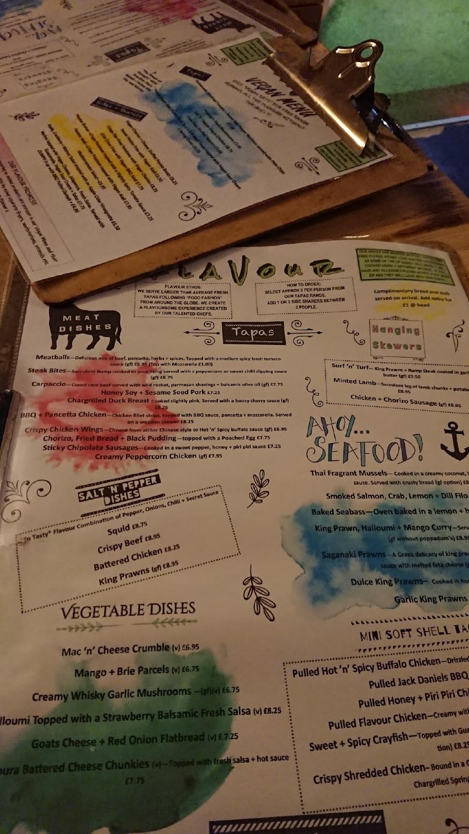 Menu at Flavour restaurant, Workington