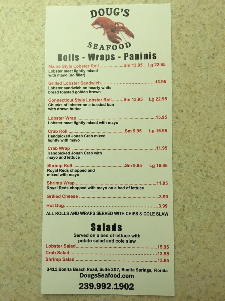 Menu at Doug's Seafood restaurant, Bonita Springs