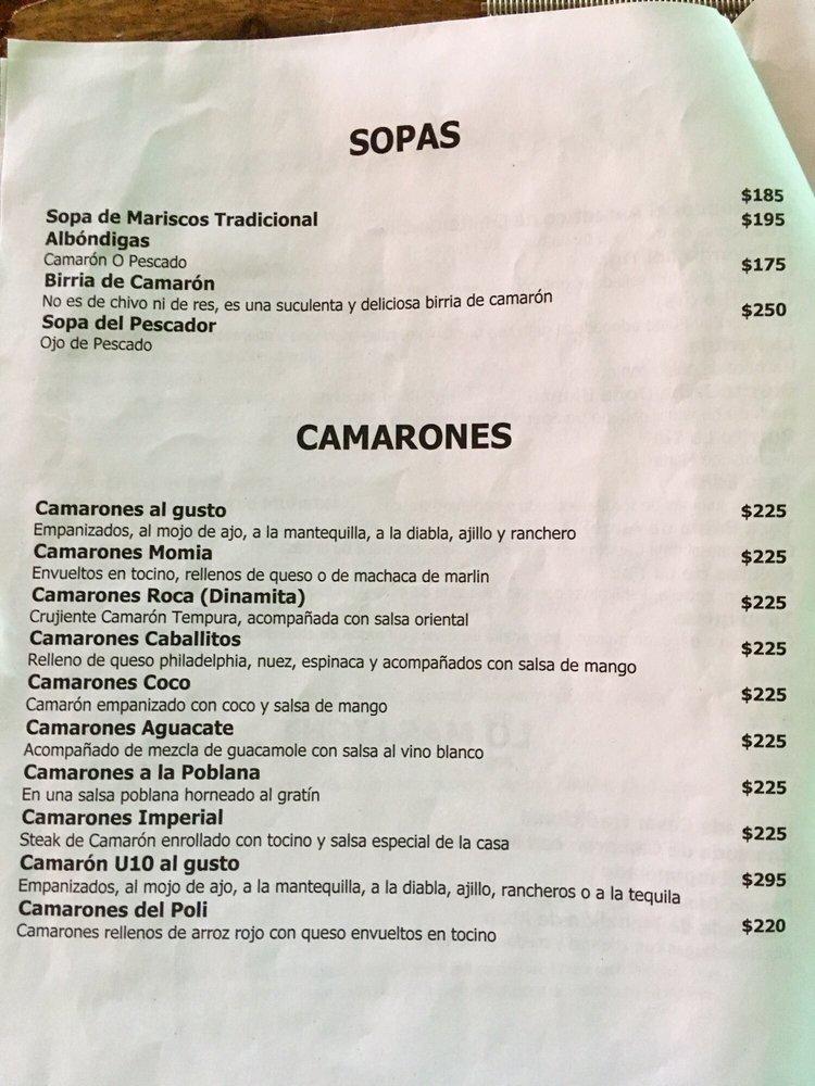 Carta Del Restaurante Estrella Del Mar La Paz