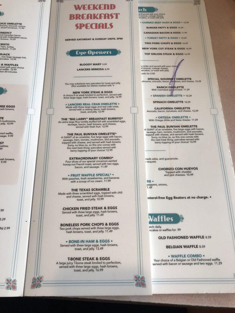 Menu at Lancers Family Restaurant, Burbank