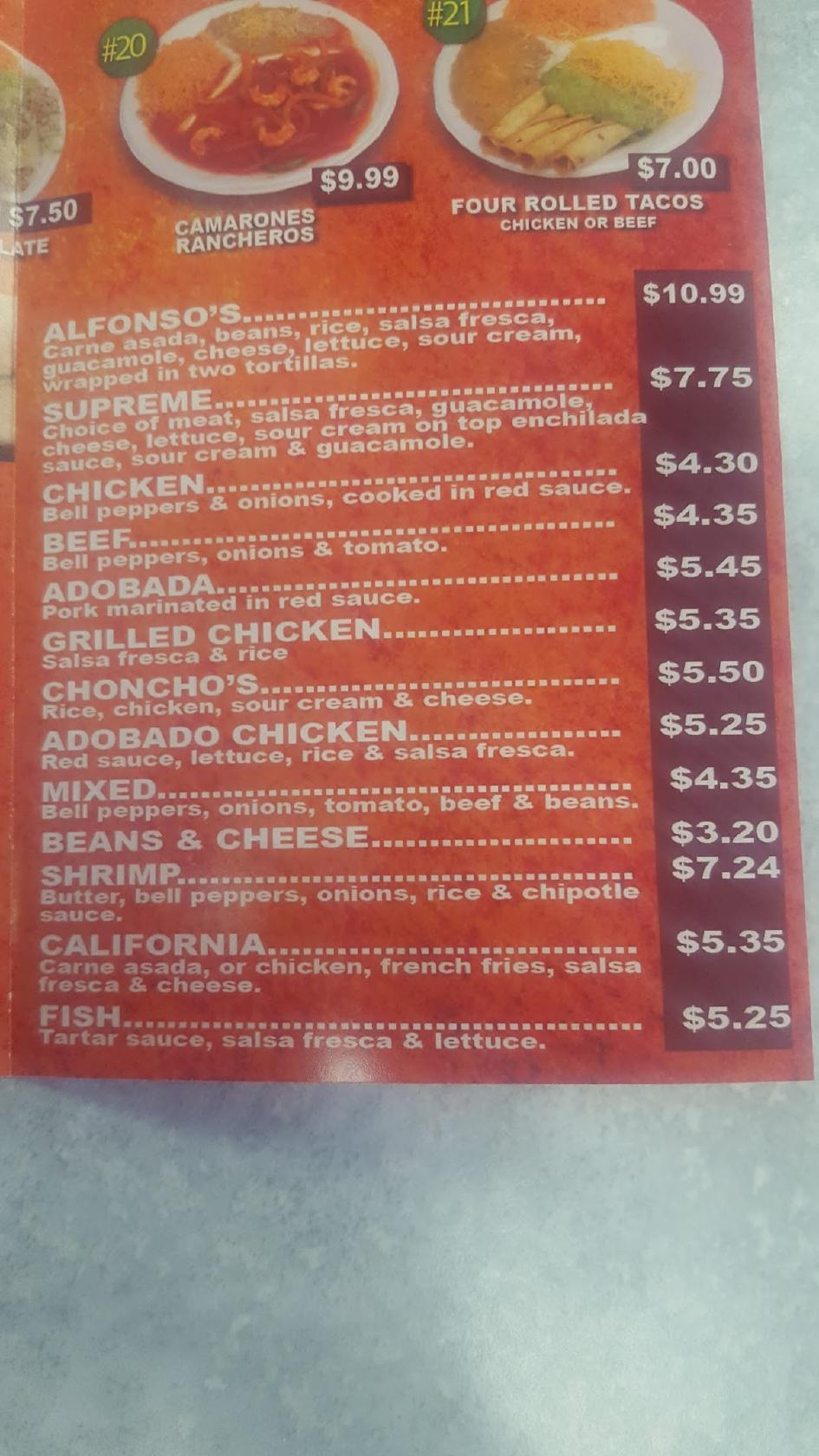 Menu at Paco's Tacos of Ogden restaurant, MarriottSlaterville