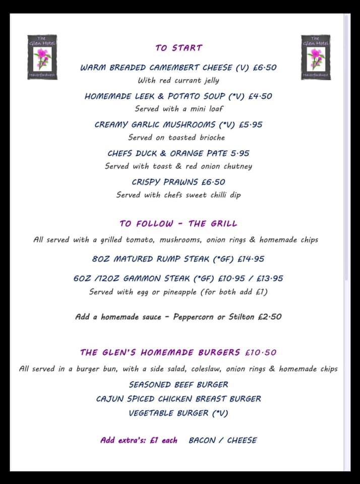 Menu at The Glen pub & bar, Haverfordwest