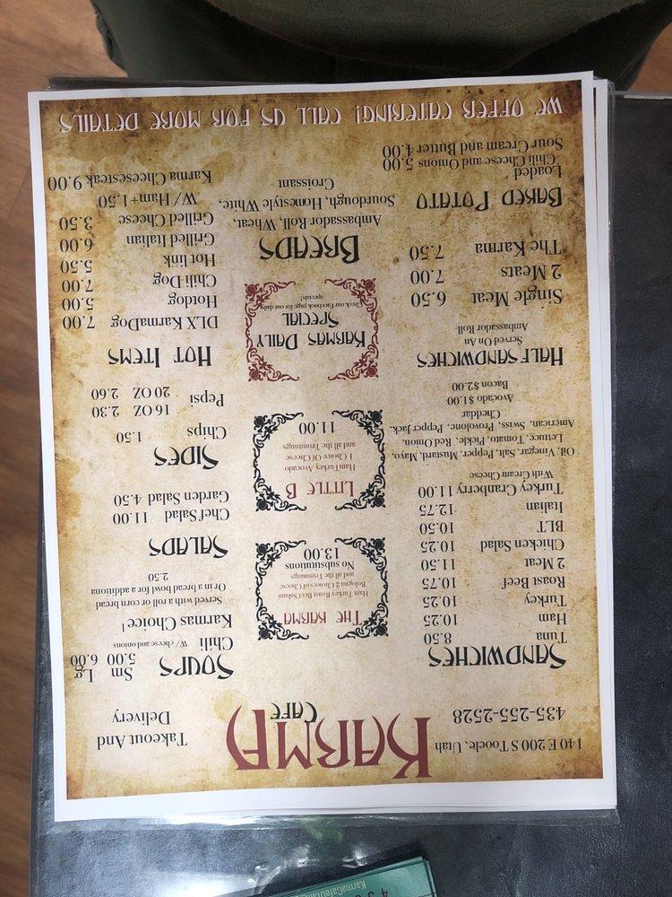Menu at Karma Cafe, Tooele, 758 N Main St