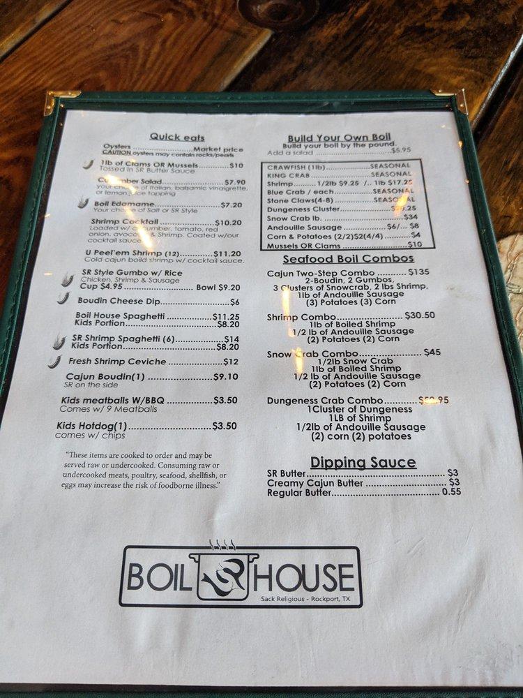 Menu at SR Boil House restaurant, Rockport