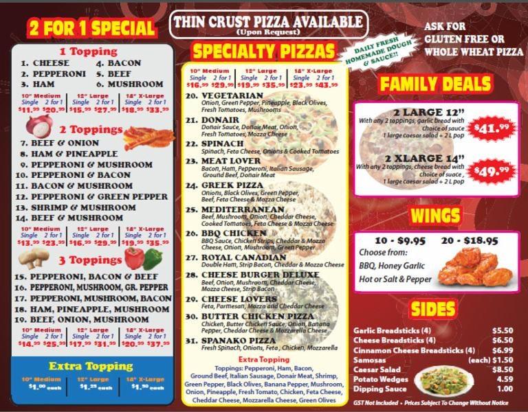 Menu at Glenora Pizza pizzeria, Edmonton