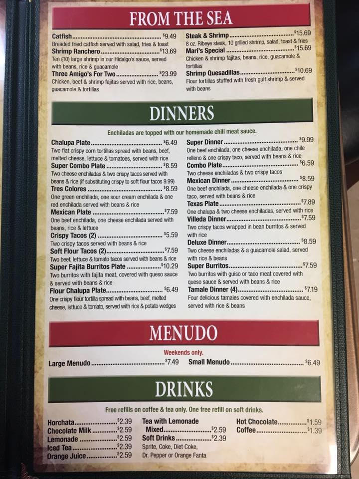 Menu at Hidalgo's Cafe, Coleman