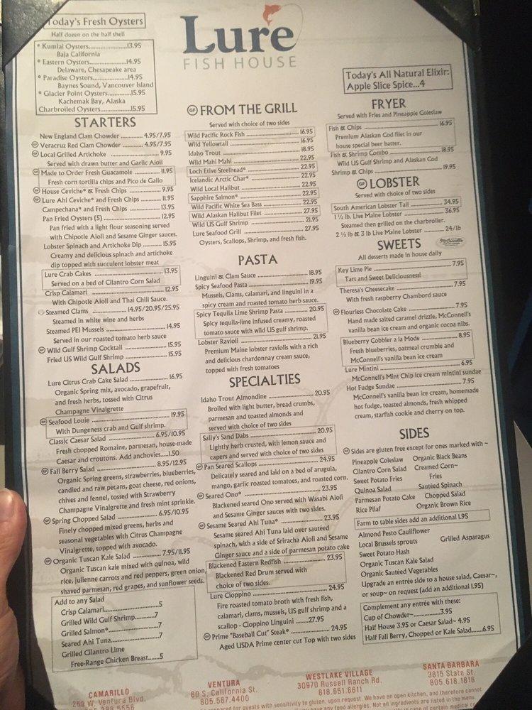 Menu at Lure Fish House pub & bar, Ventura