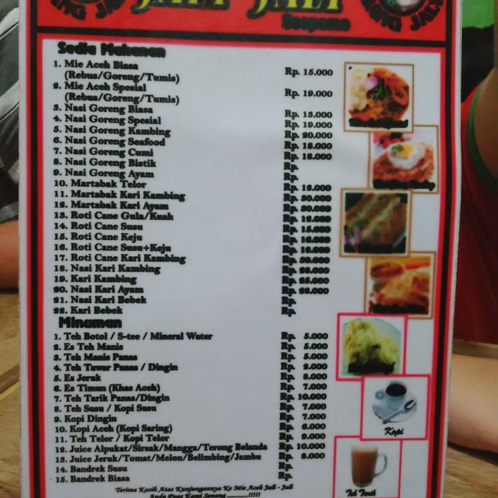 Menu At Mie Aceh Jaly-jaly Restaurant, South Jakarta, Jl. Prof. Dr 