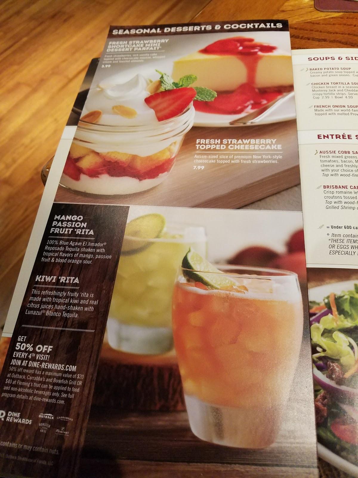 Menu at Outback Steakhouse, Hot Springs