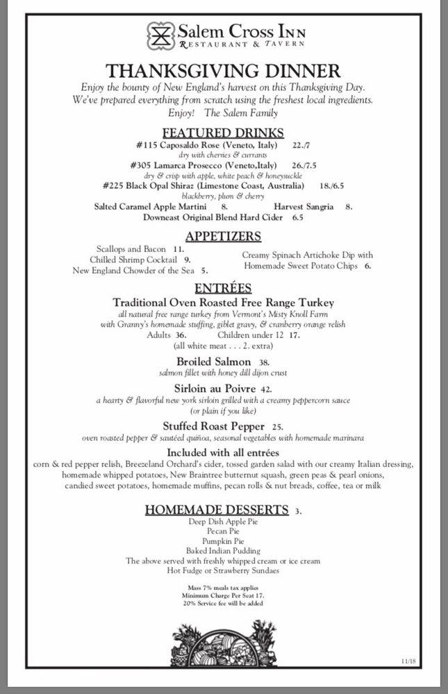 Menu at Salem Cross Inn restaurant, West Brookfield