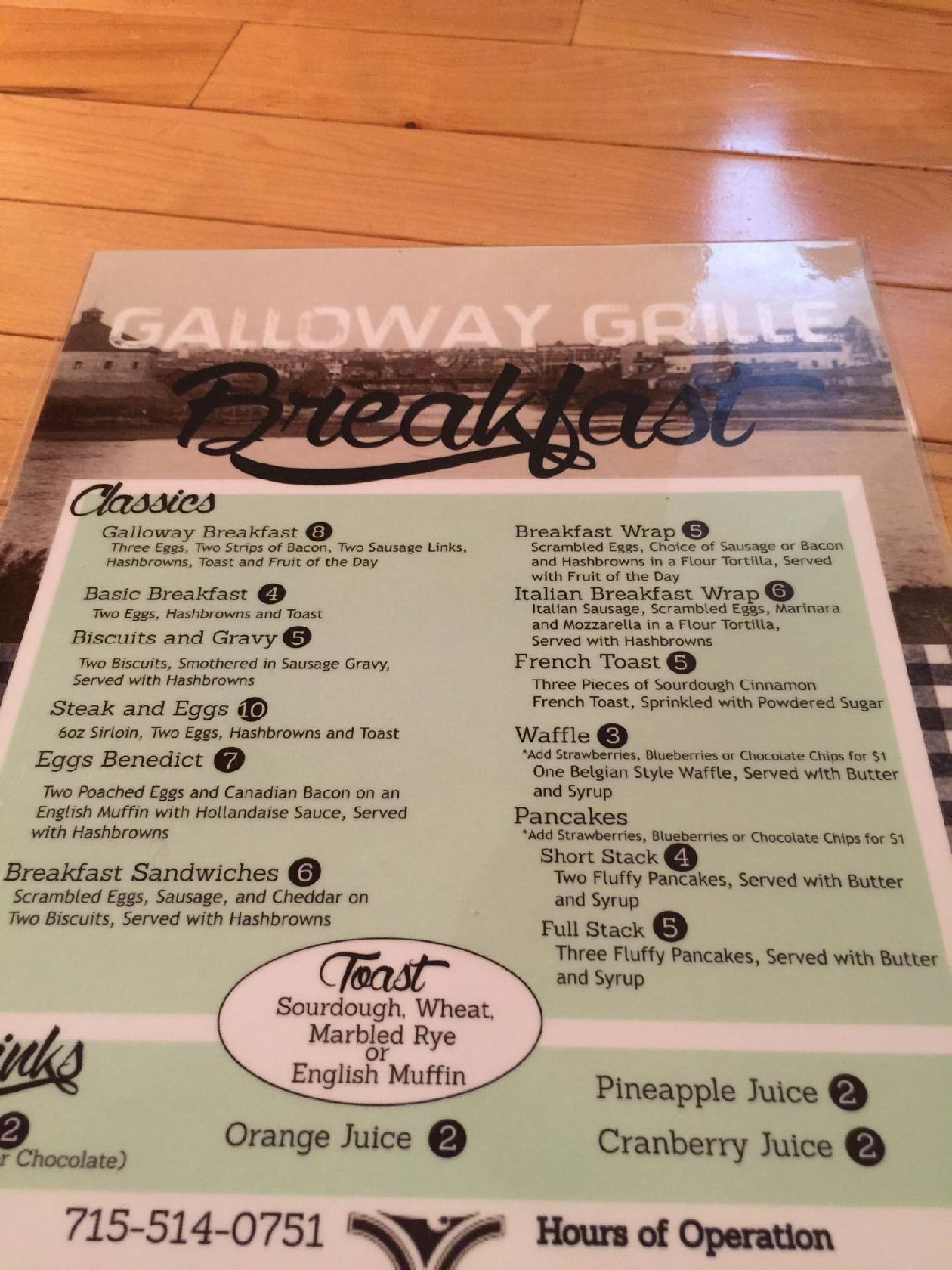 Menu at Galloway Grille pub & bar, Eau Claire