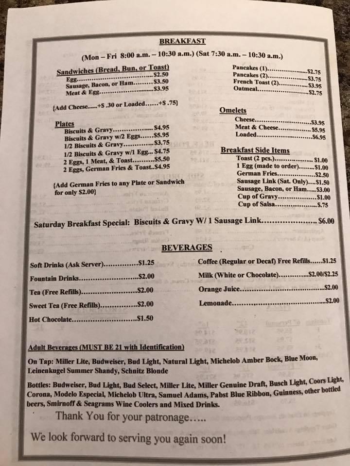 Menu at Kelley's Restaurant & Bar LLC, Celestine