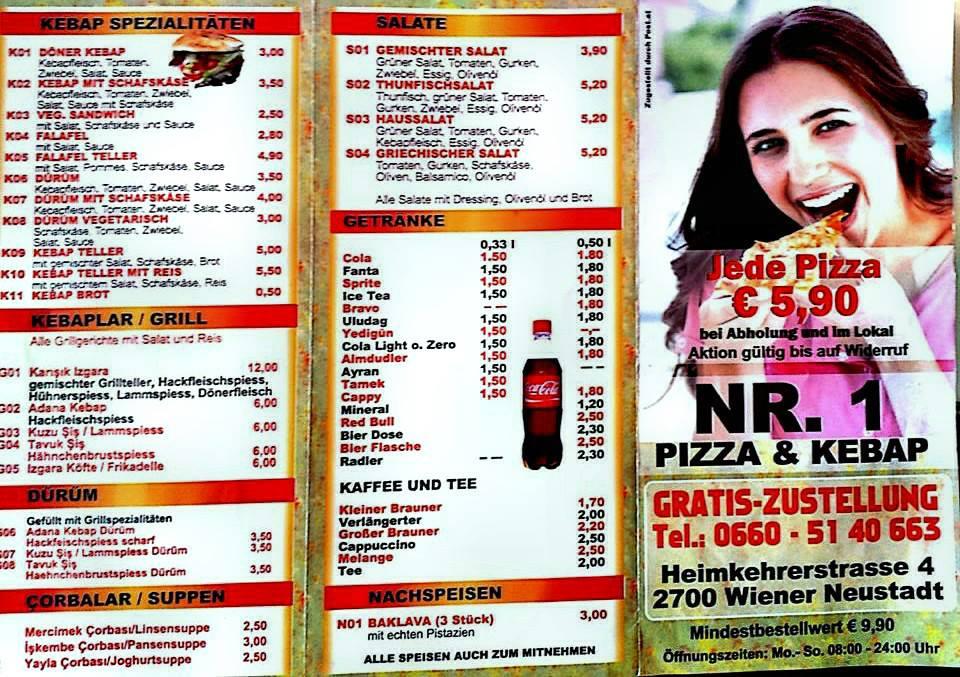 Speisekarte von Nr.1 Pizza & Kebap, Wiener Neustadt