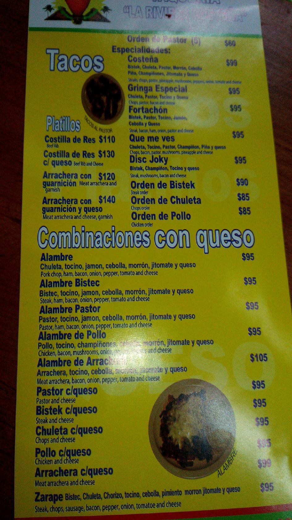 Menu At Taqueria La Riviera Costena Restaurant Playa Del Carmen