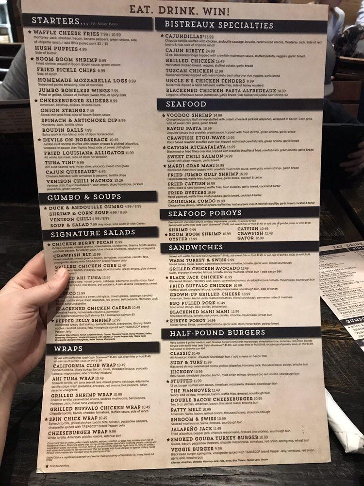 Menu at WalkOn's Sports Bistreaux Brusly Restaurant, Brusly