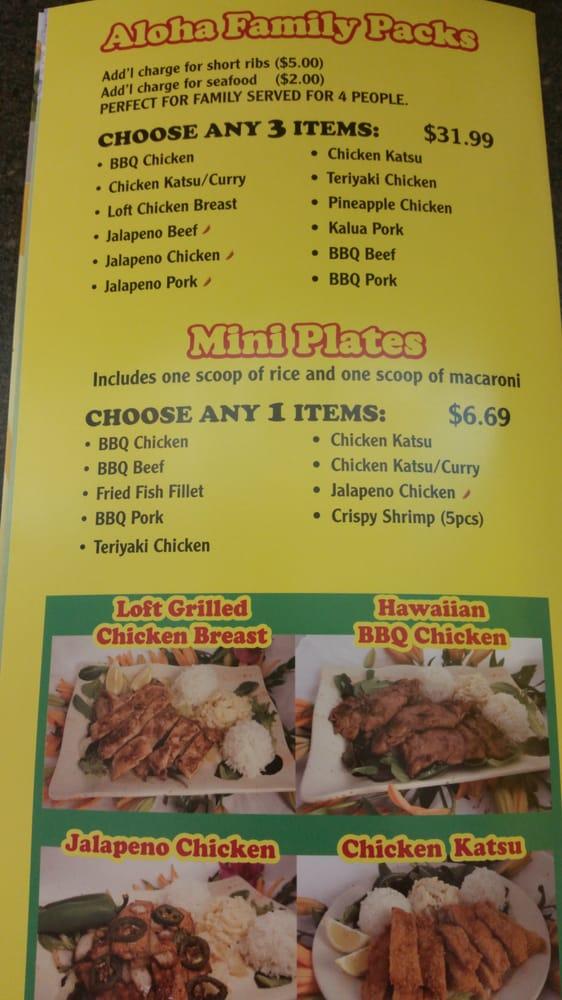 Menu at Aloha K Hawaii BBQ, Rancho Cucamonga