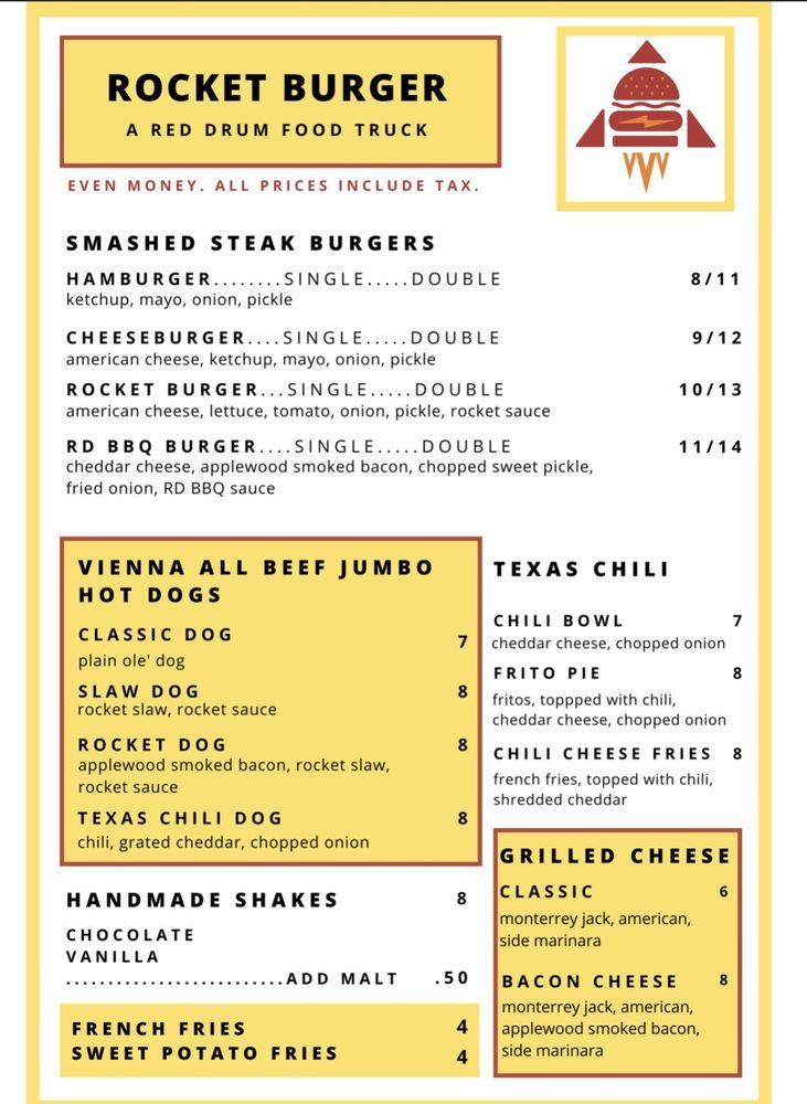 Menu at Rocket Burger Food Truck restaurant, Mount Pleasant