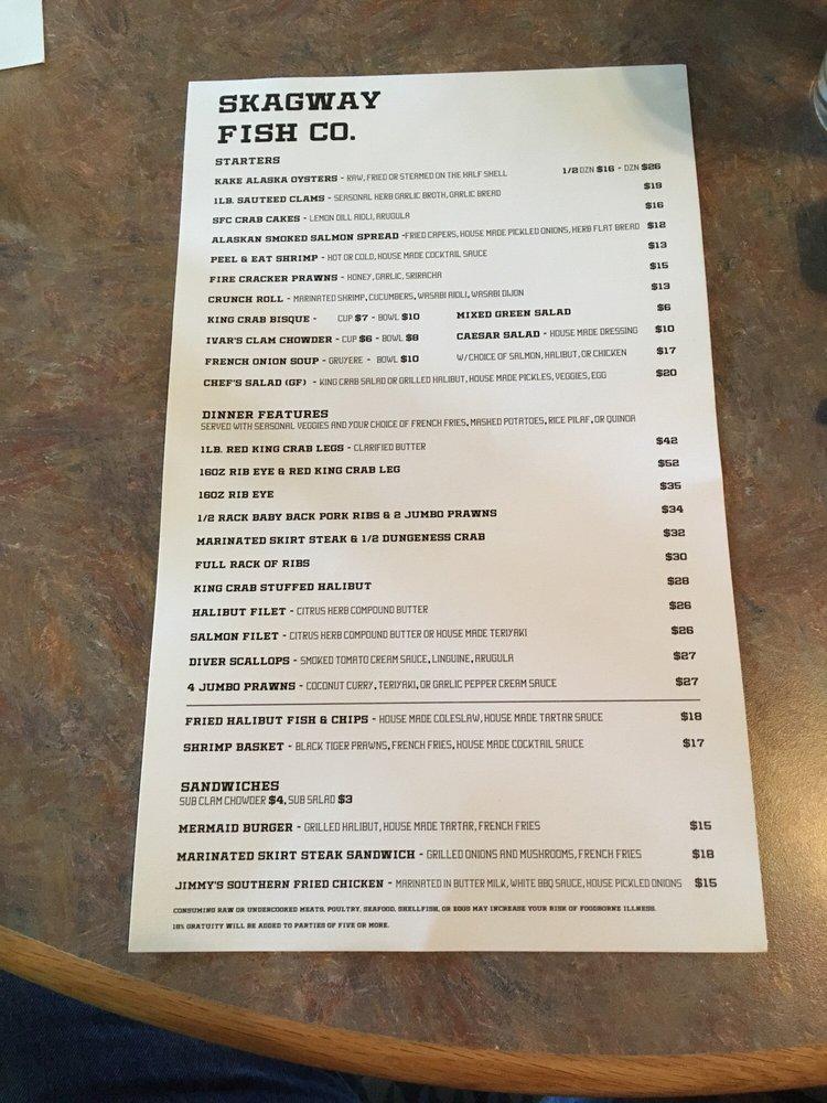 Menu at Skagway Fish Company restaurant, Skagway