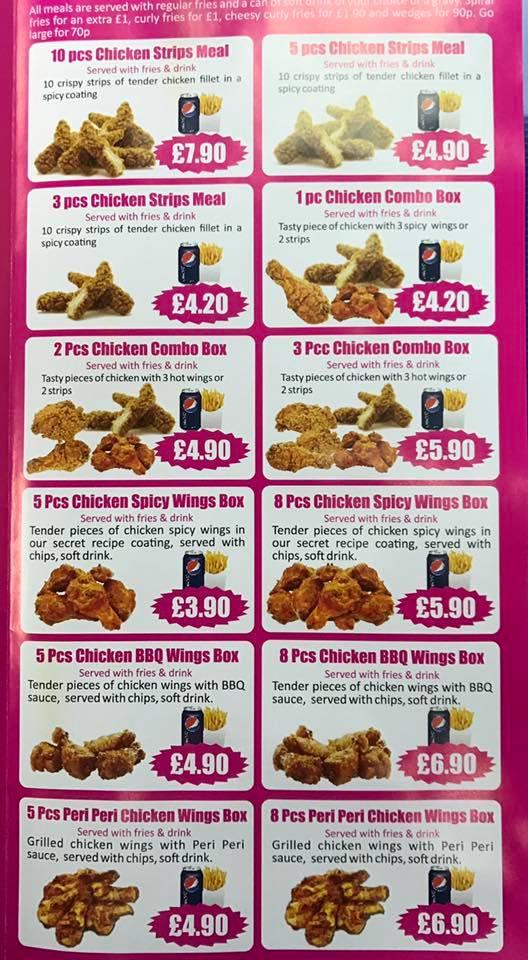 Menu at Tinsel Town's Fried Chicken fast food, Stalybridge