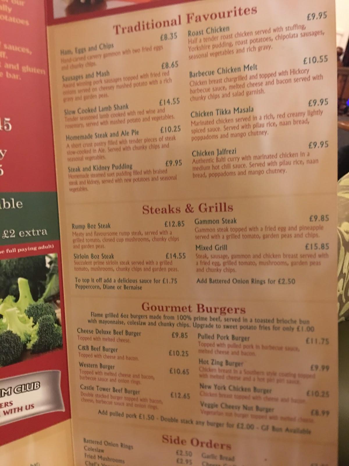 Menu at Castle Carvery restaurant, Lowestoft