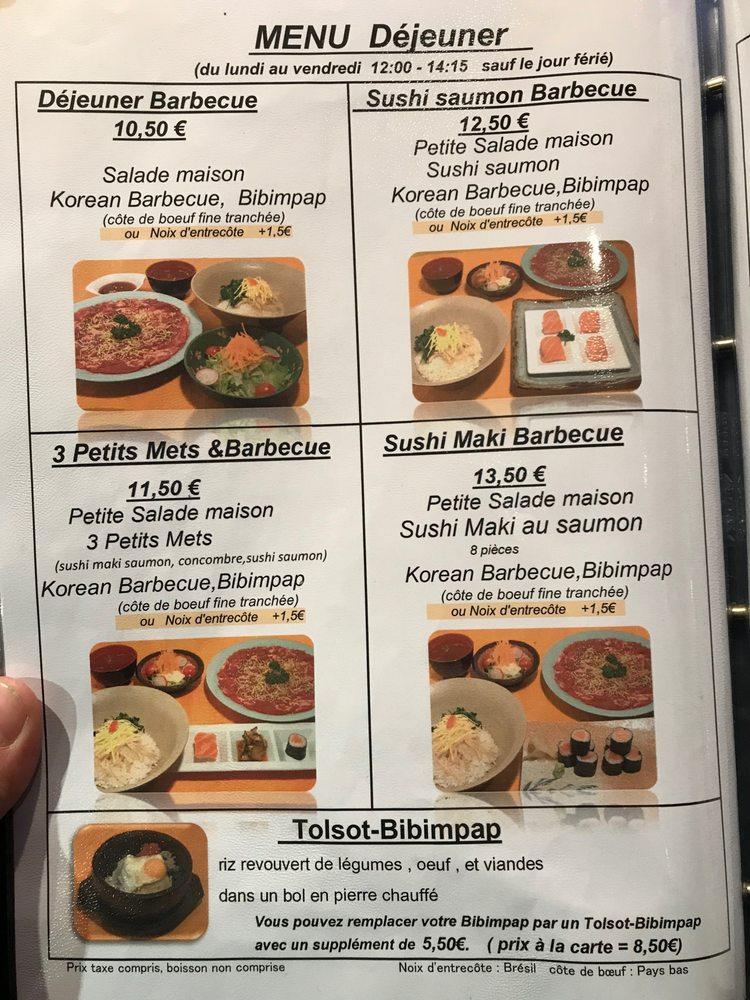 Carta de Restaurant Korean Barbecue, Paris, 22 Rue Delambre