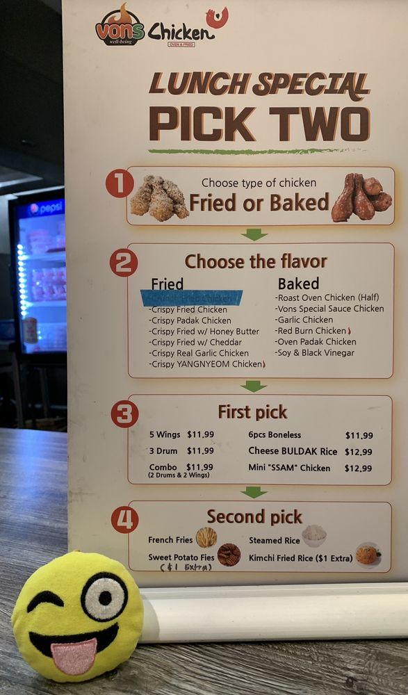 Menu at Vons Chicken Livermore fast food, Livermore