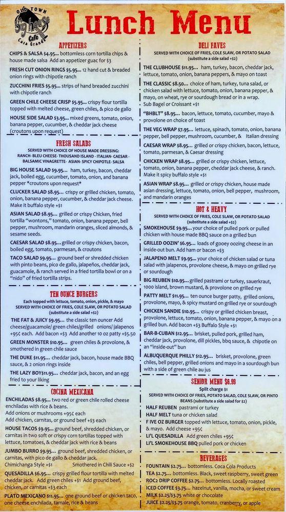 Menu at Big House Cafe & Catering, Casa Grande