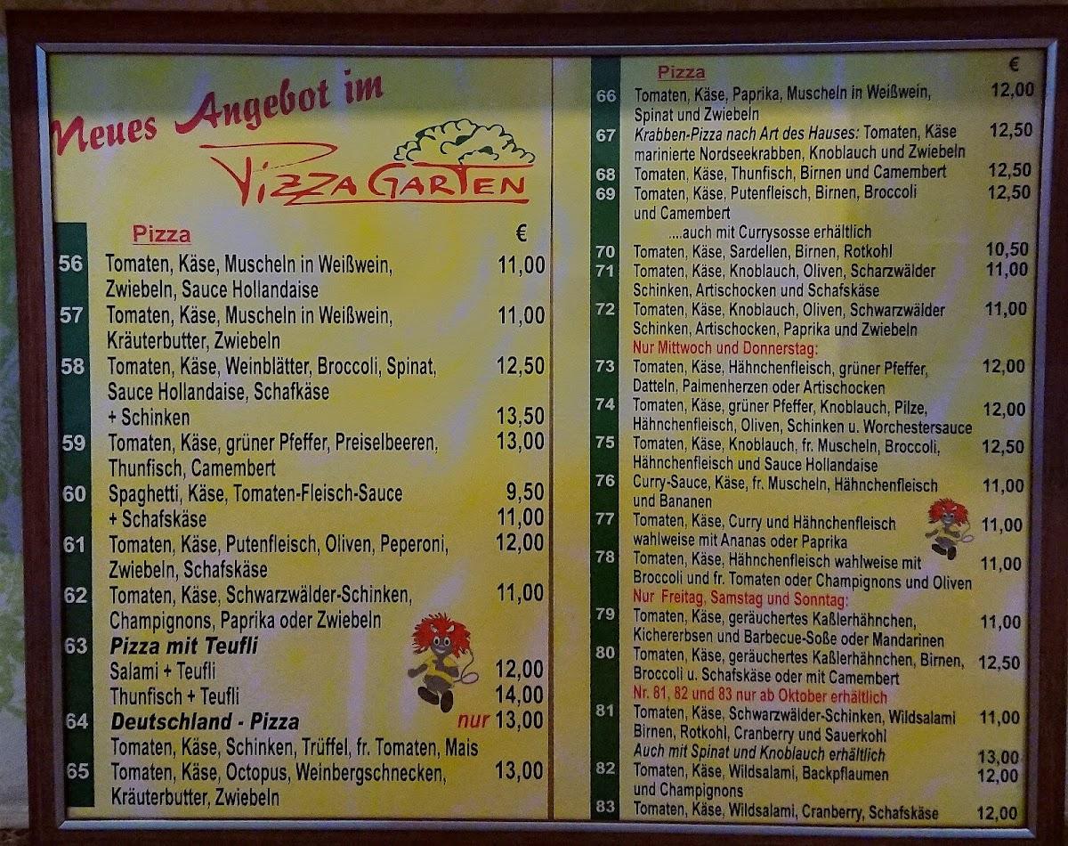 Speisekarte von PizzaGarten Aschersleben, Aschersleben