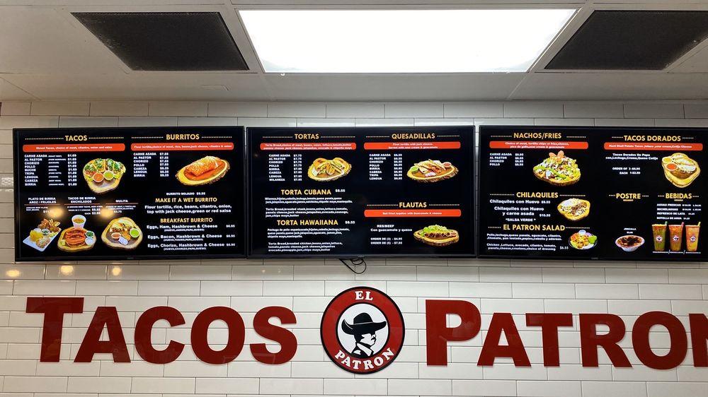Menu at Tacos El Patron restaurant, Anaheim