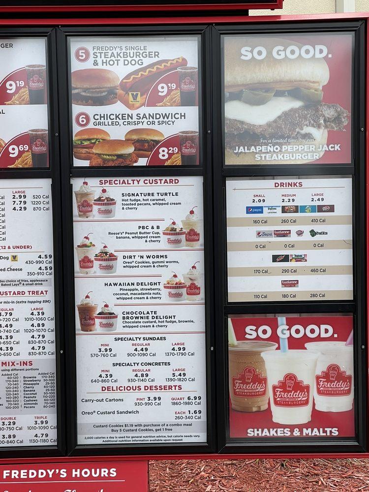 Menu at Freddy's Frozen Custard & Steakburgers fast food, Hopkinsville