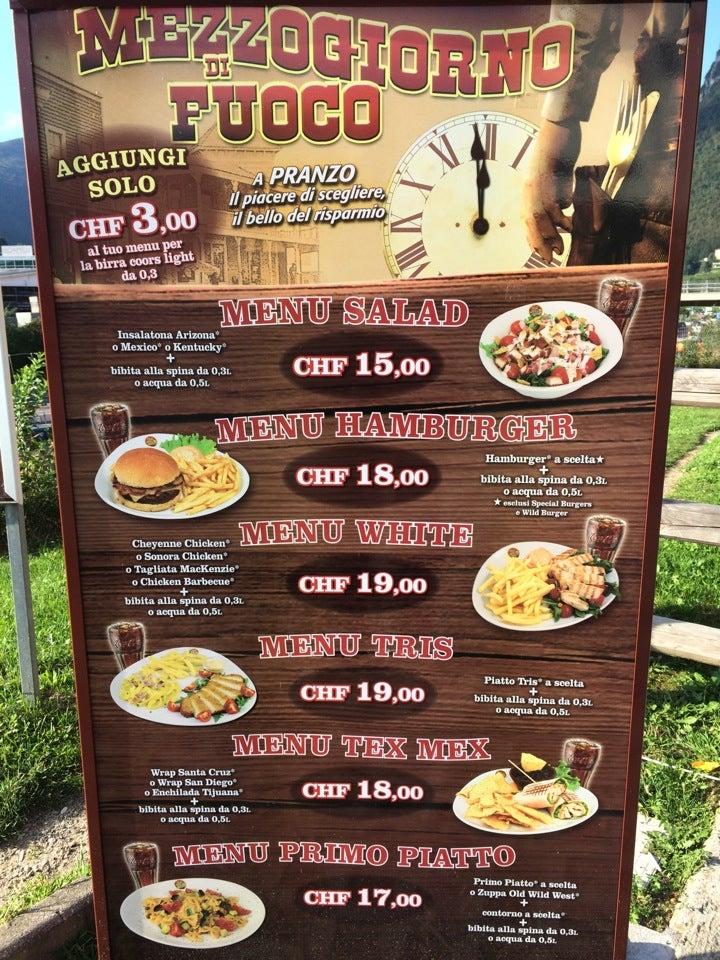 Menu at Old Wild West, Mendrisio