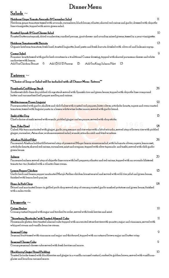 Menu at Spring Creek Golf & Country Club, Ripon
