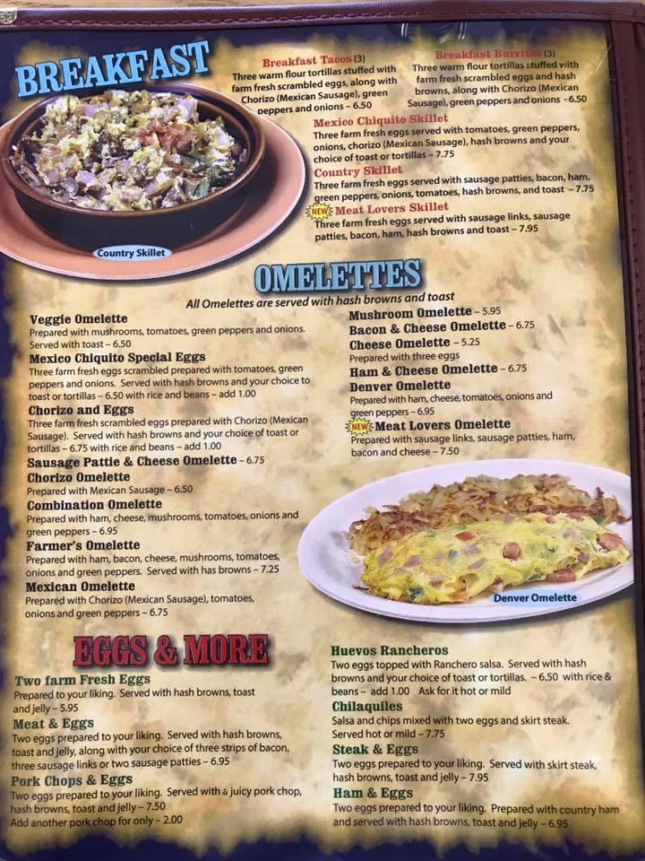 Menu at Mexico Chiquito restaurant, Lowell