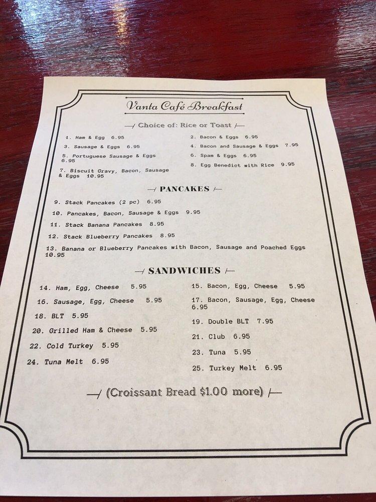 Menu at Vanta Coffee Hub pub & bar, Wailuku